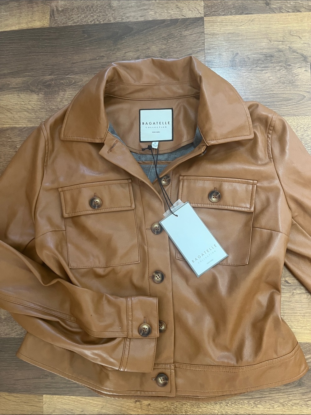 Bagatelle Tan Faux Leather Jacket Gray Fleecey Lining NWT Size Medium
